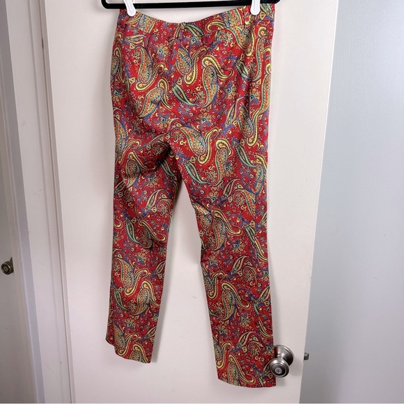 Lauren Ralph Lauren Red/Multicolored Paisley Floral Print Cotton Trousers NWT 8 - Picture 7 of 16